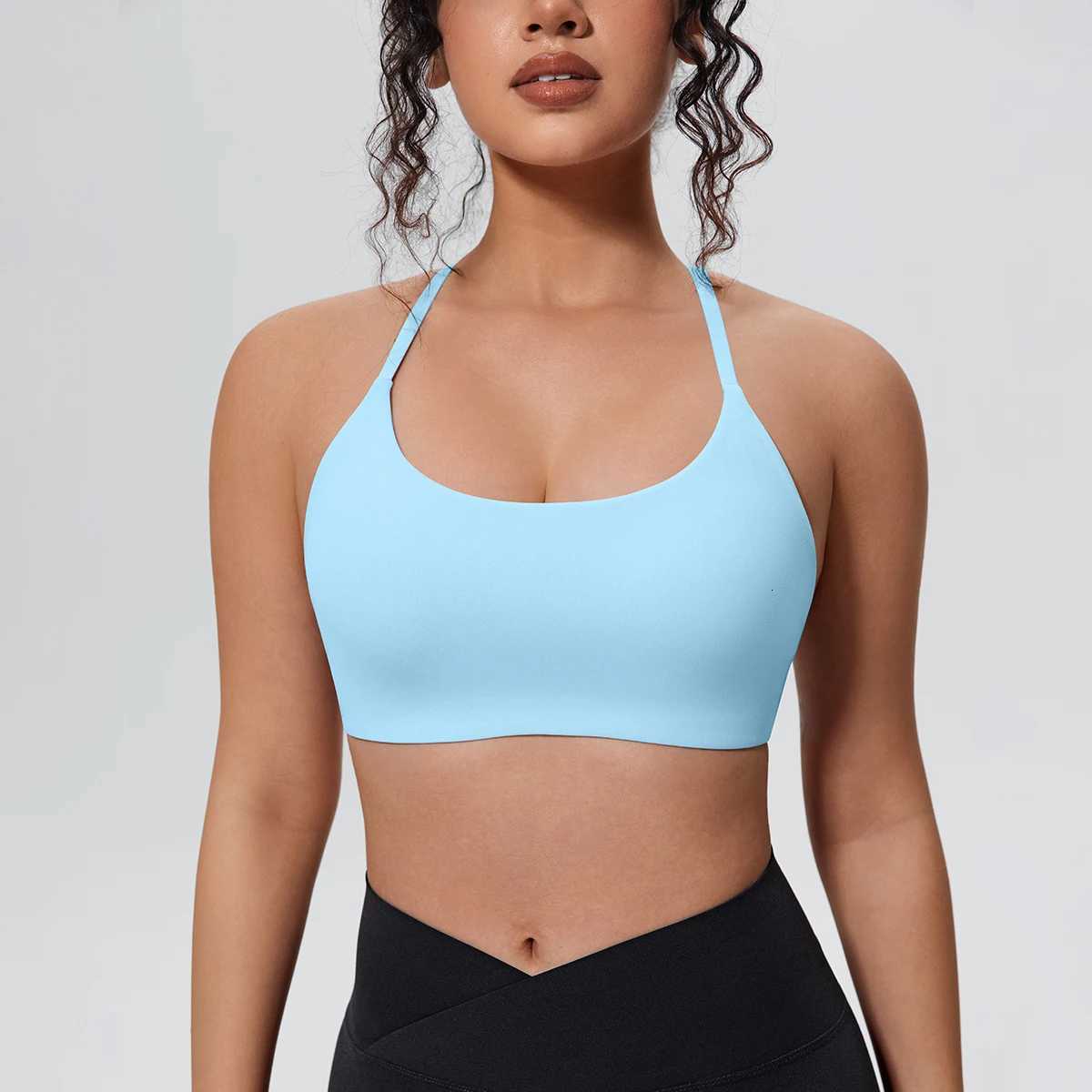 Summer Women Yoga Bra Solid Color Breathable Shockproof Workout Top Vest Sexy Backless Strap Bra Gym Sports Running Yoga Bra Z20260319