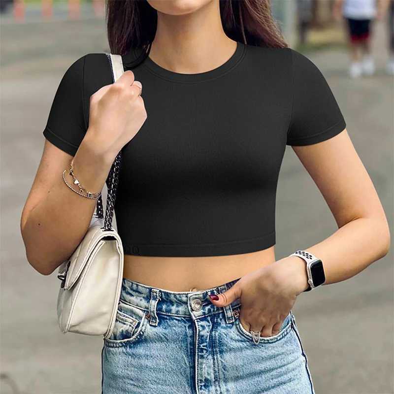 Womens Yoga Shirt Round Neck Short Sleeved Sports Shirt Running Gym Fitness Sports Wear Z20260319