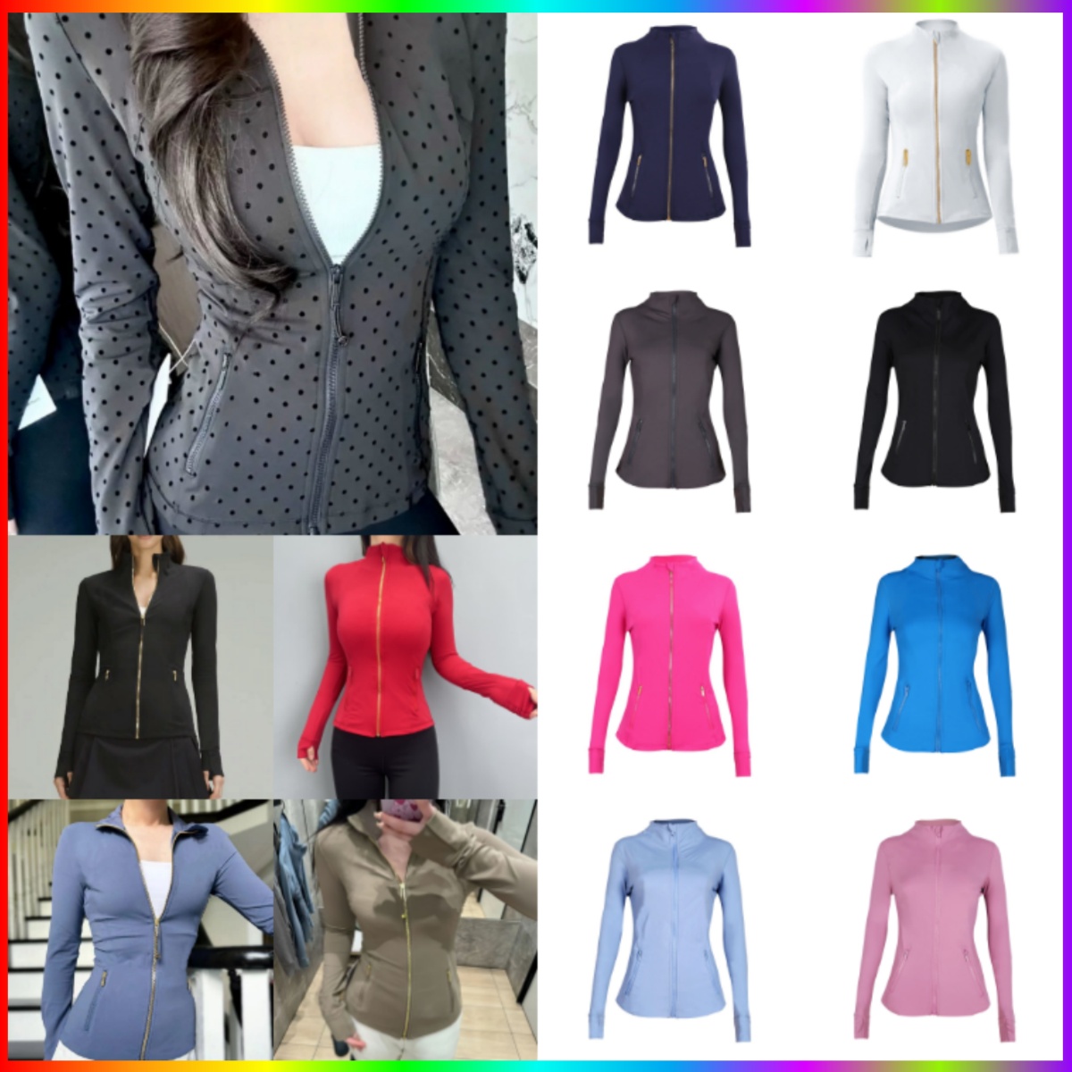 Womens Yoga jackets Gold Zipper Jacket Women Workout Sport Coat Fitness Long Sleeves Solid Color Back Zipper Gym Jackets Sweatshirt Outfit Sportswear For Lady