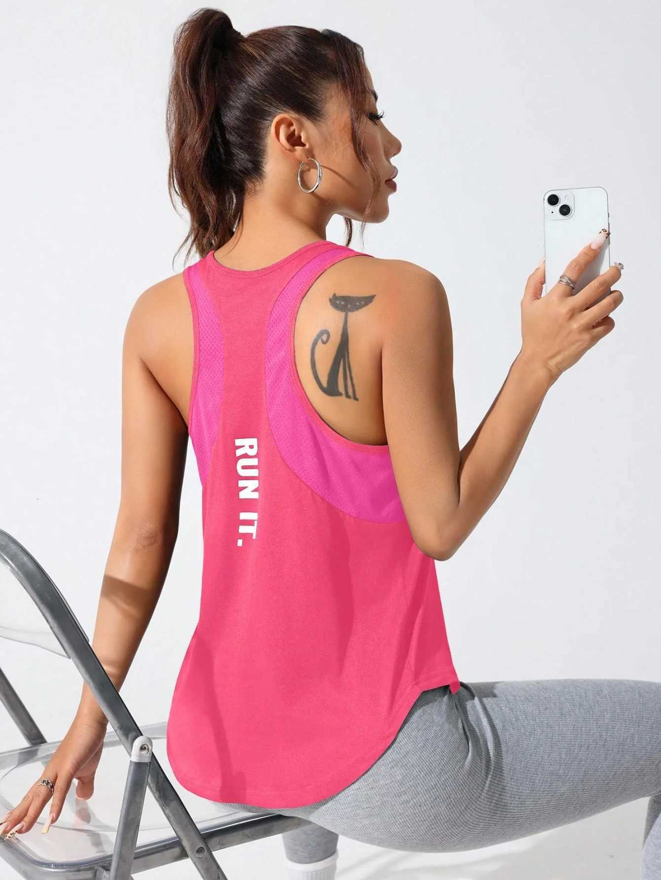 Womens stitched letters quick-drying sports vest breathable net yoga sportswear tennis uniform cycling suit daily wear Z20260319
