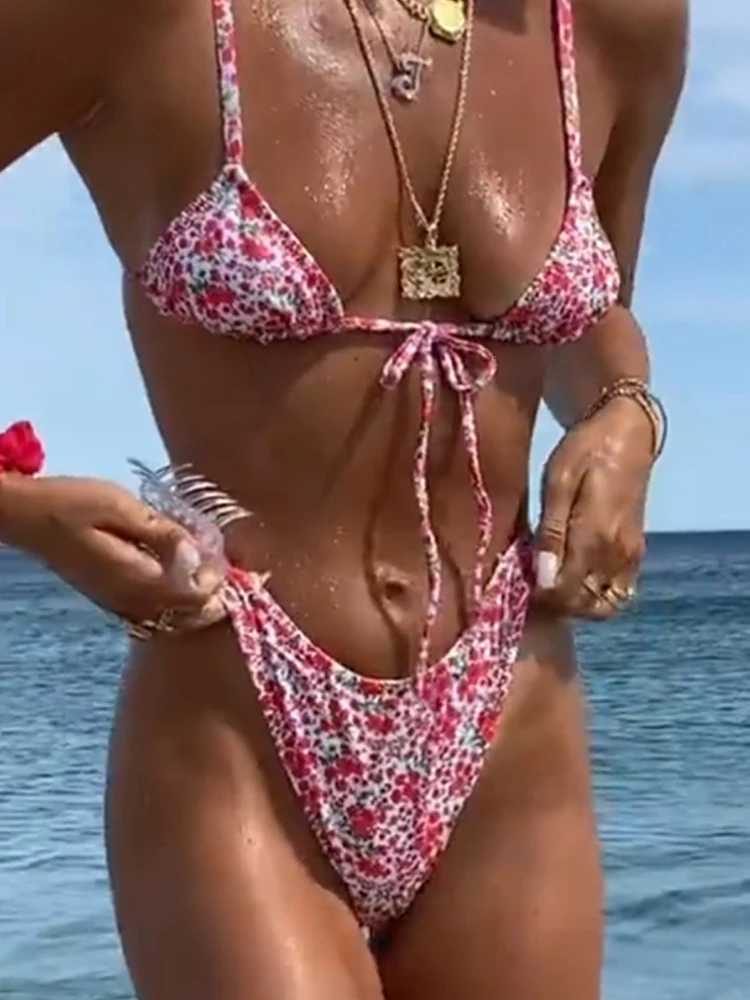 New Floral Print Bikini 2025 Sexy Strappy Swimwear Women Swimsuit Female Two Pieces Bikini Set Bathing Suits Beachwear Swim LadyT260318