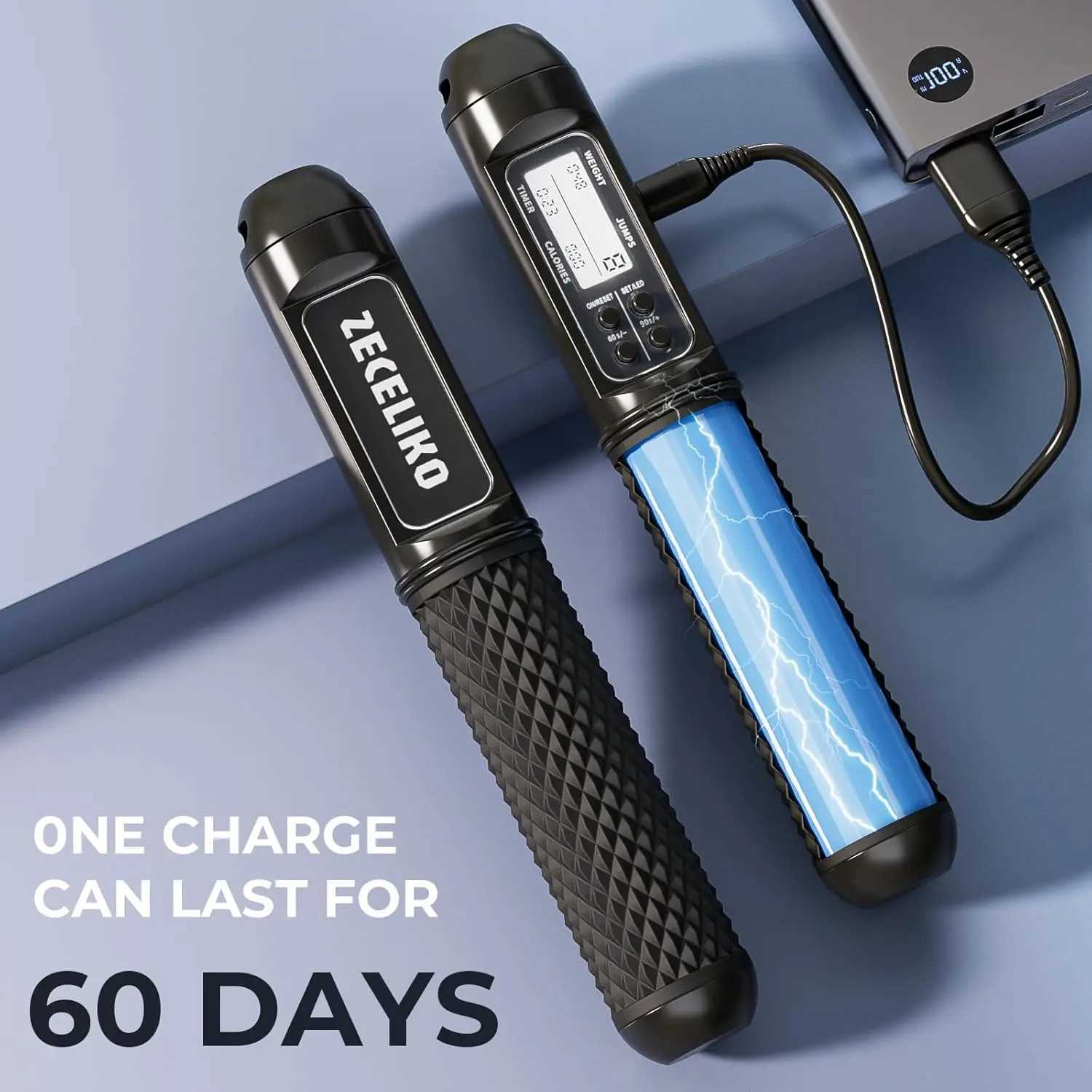 Smart LED Jump Rope with Counter Adjustable Steel Wire for Home Gym HIIT Tracks Jumps Calories Time M260319