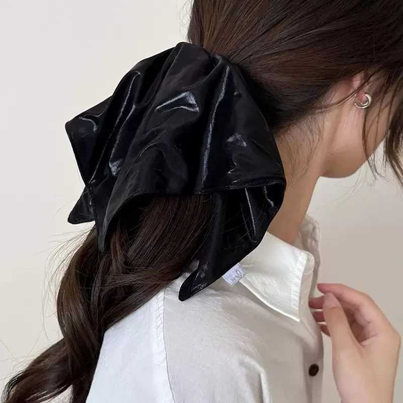 Silver Leather Square Scarf Hair Band High Elastic Hair Accessories For Women H260319