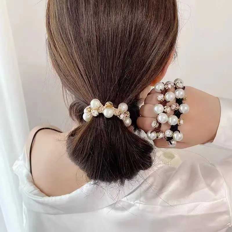3Pcs Pearl Brimmed Hair Tie Glitter Rhinestone Decor Hair Rope Retro Style Scrunchies for Women H260319