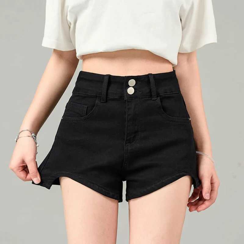 Summer Lady Fashion Double Button Jeans Girls Classic Korean High Waist Short Pants Women Ins Solid A-Line Denim Shorts M260319