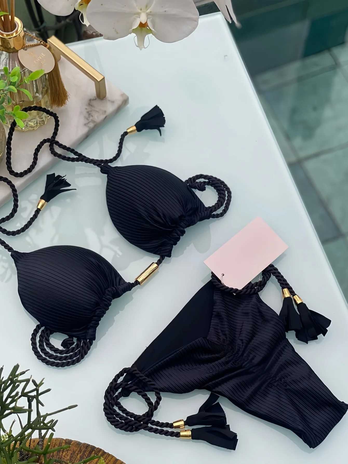 Sexy Braiding rope Bandage Solid Bikini Set Women Swimsuit Pit strip fabric Triangle Swimwear Bathing Suit Brazilian BiquinisT260318