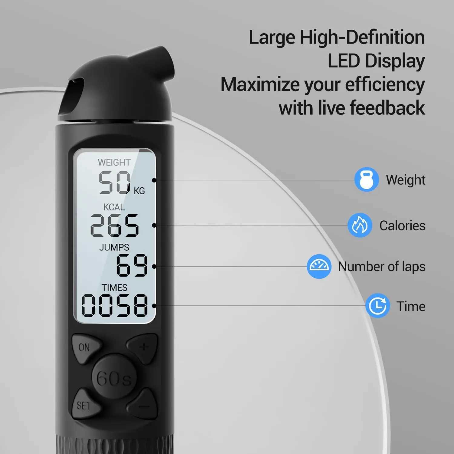 Adjustable Cordless Jump Rope with LCD Counter Weighted Balls for Calorie Burn Home Fitness Training M260319