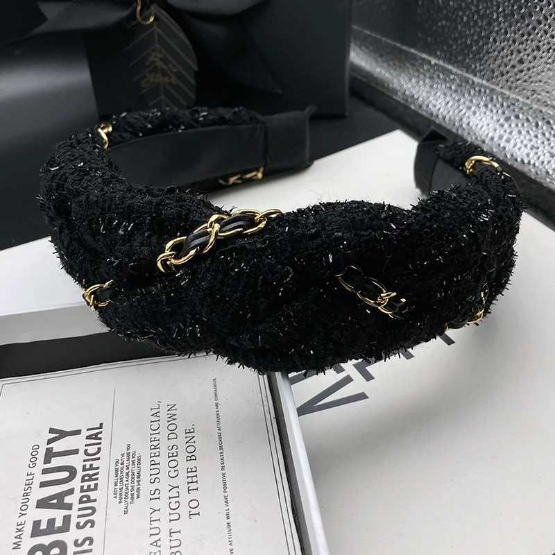 High end black headband headband fashionable chain wrapped headband hair clip to increase the height of the skull hair clip H260319