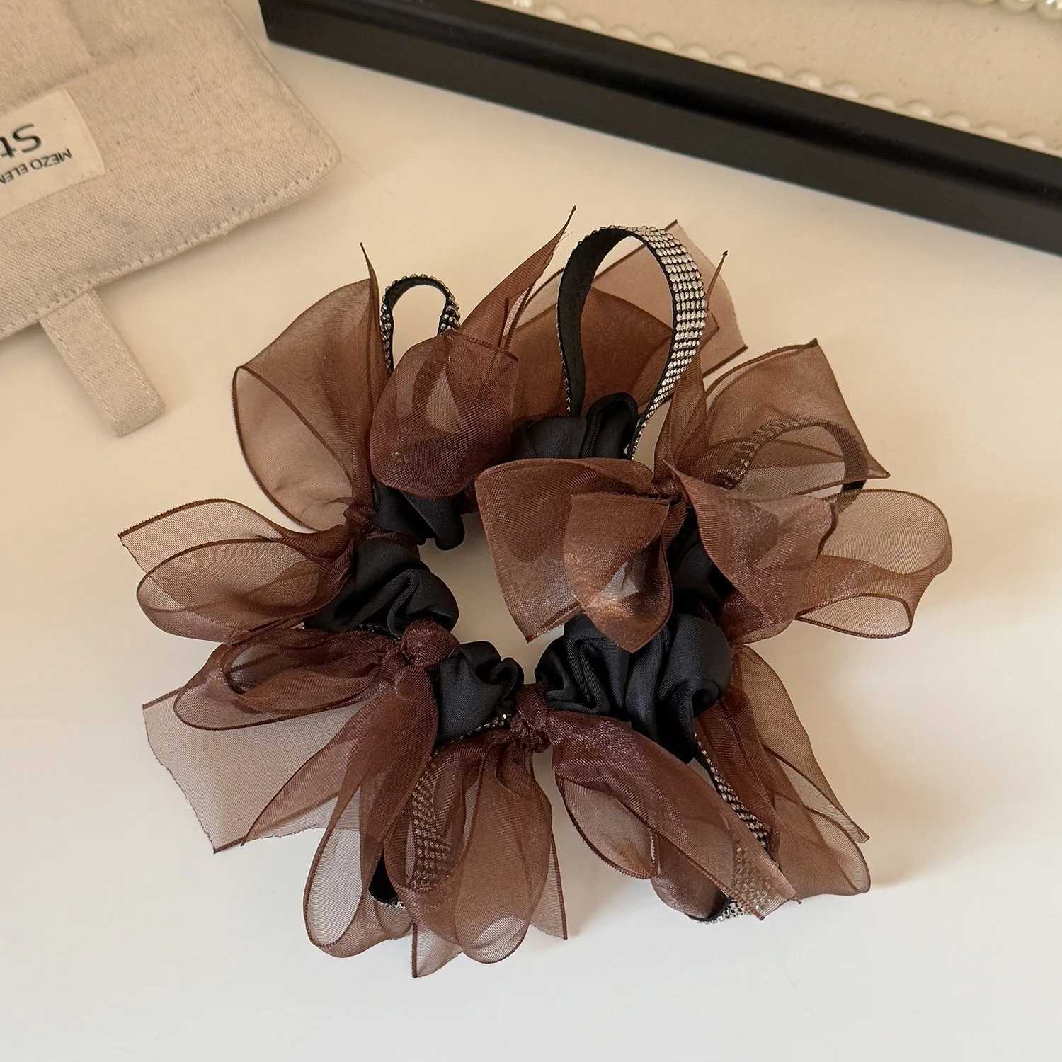 1pc Spring/Summer Style Water Diamond Mesh Bow Large Intestine Hairband Head Rope New High Elasticity Hair Accessories H260319