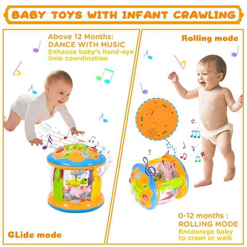 Baby 4 in 1 Tummy Time Crawling Toy Early Learning Sea Animals Sensory Toy Light Up Musical Projector for Infant Toddler Gifts Y260319
