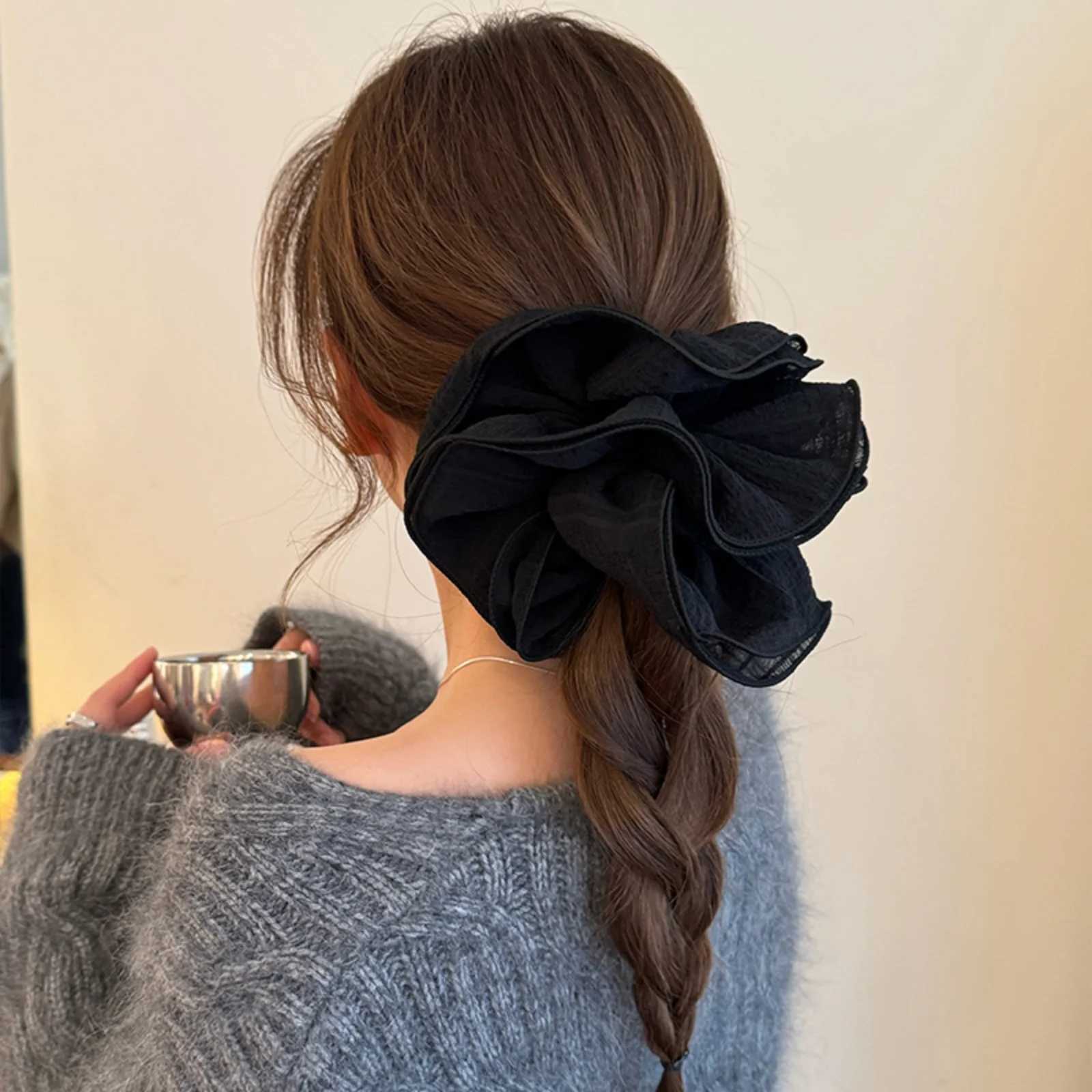 1PC Double-Layer Ruffled Bubble Flower Hair Scrunchie - High-End Korean-Style Hair Tie with Strong Elasticity H260319