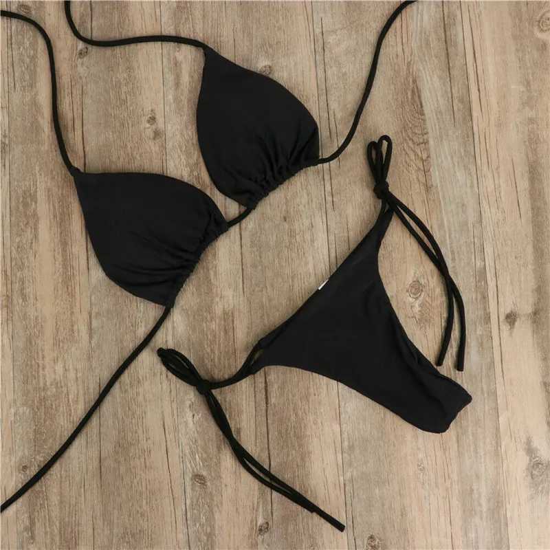 Sexy Women Bikini 2025 New Push-Up Bra Bikini Set Swimsuit For Women Solid Black Red Blue Beachwear Ladies Chest Pad SwimwearT260318