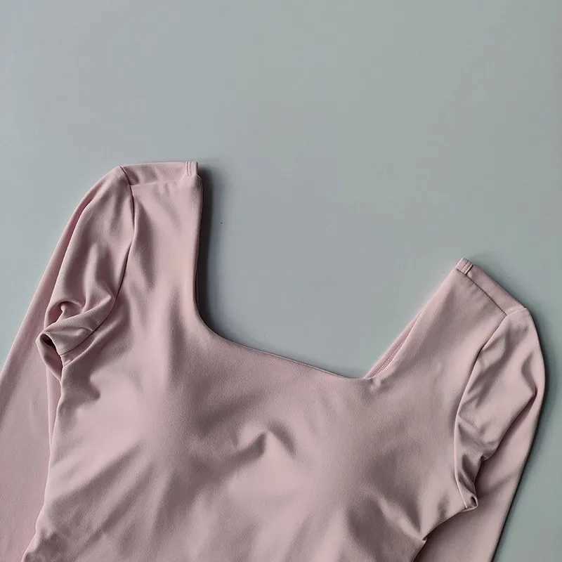 Autumn Slimming Long Sleeved Yoga Top Crossed Back with Fixed Chest Pads for Sports Running Fitness Tight Fitting Shirt Z20260319