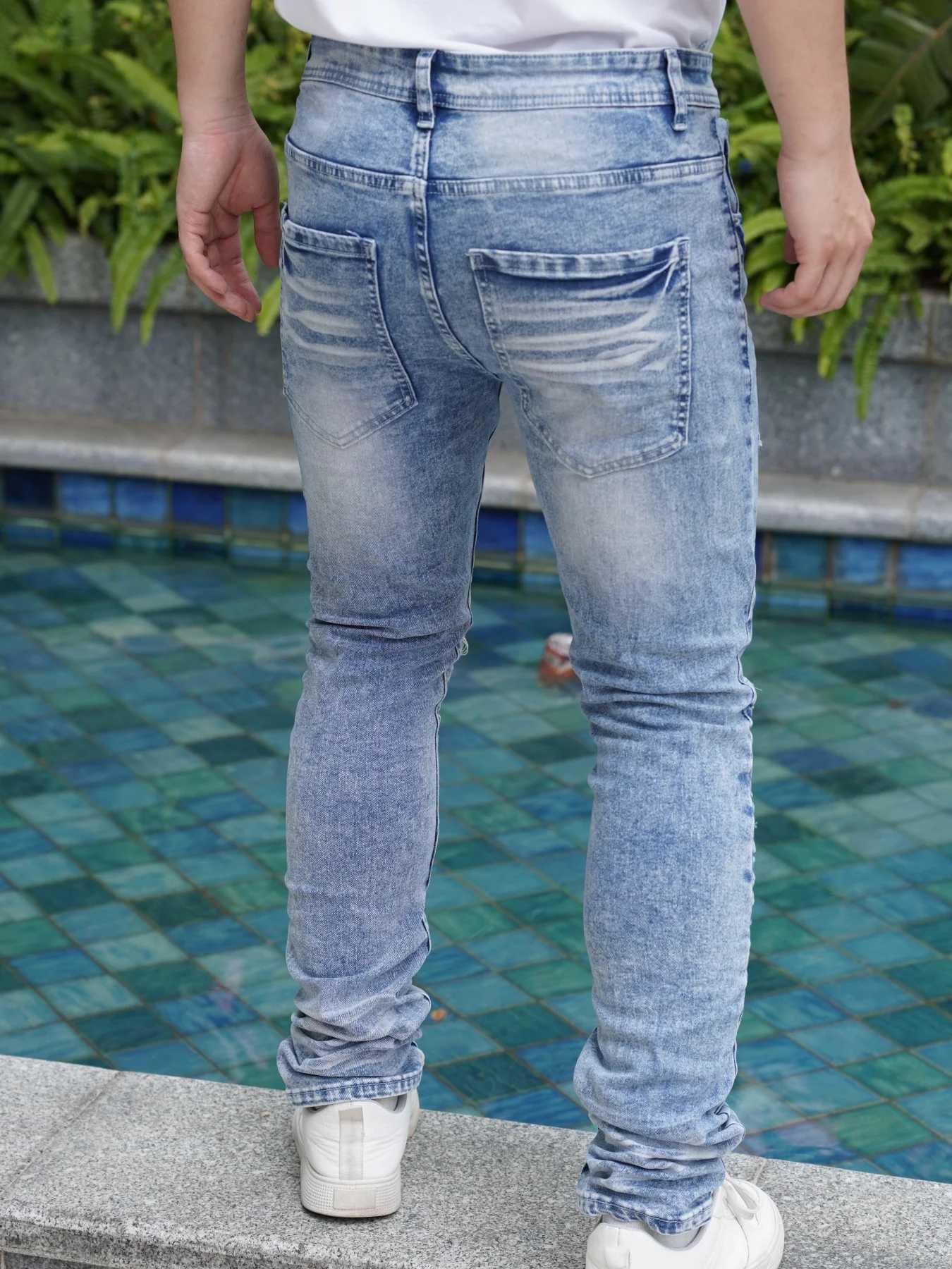 MenS Wide Leg Jeans Distressed And Patched Style New Arrivals For Summer Breathable And Cool Promotion With Free Shipping M260319