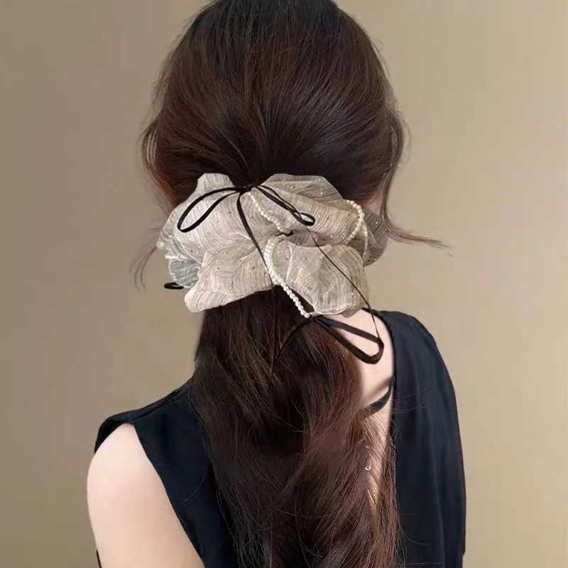1PC Bowknot Beaded Tulle Scrunchie - Womens High-end Hair Rope Sweet and Elegant Hair-tie Elastic Band H260319