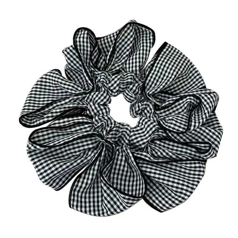 1 Pcs Ladies Hair Scrunchies Korean Versatile Blue Plaid Flower Elastic Hair Bands Simple Versatile Hair Accessories For Girl H260319