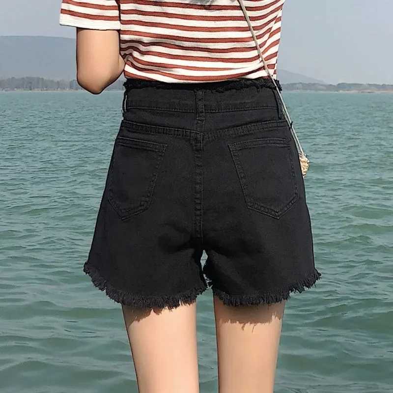 Spring Summer Women Short Jeans Women Wide Leg Denim Shorts Fashion Female High Waist Black Tassels Caual Denim Shorts Girls M260319