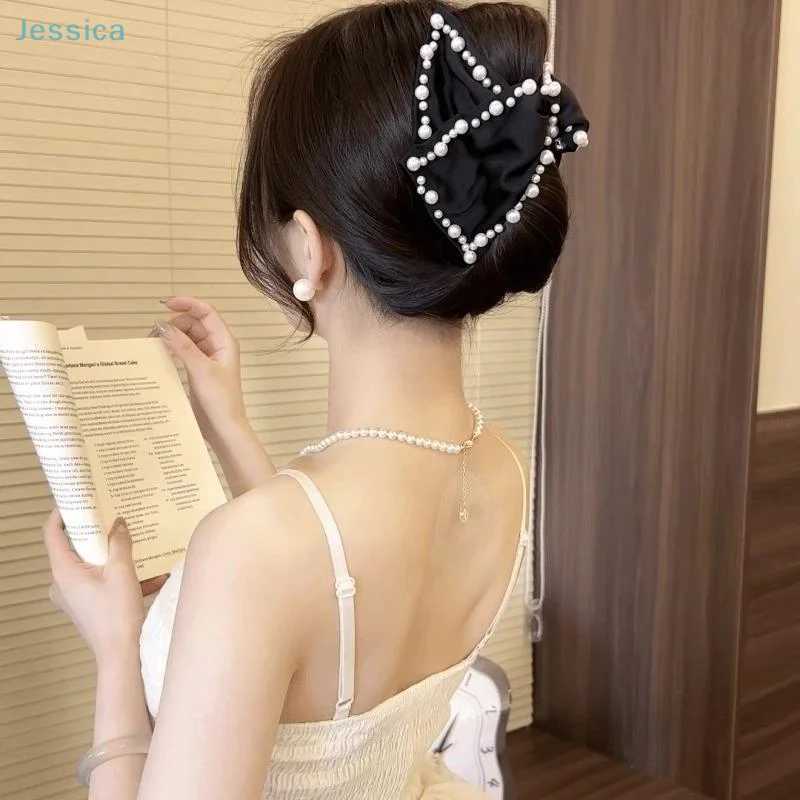 French Satin Large Bow Hair Clip Sweet Womens Shark Clip For Ponytails H260319