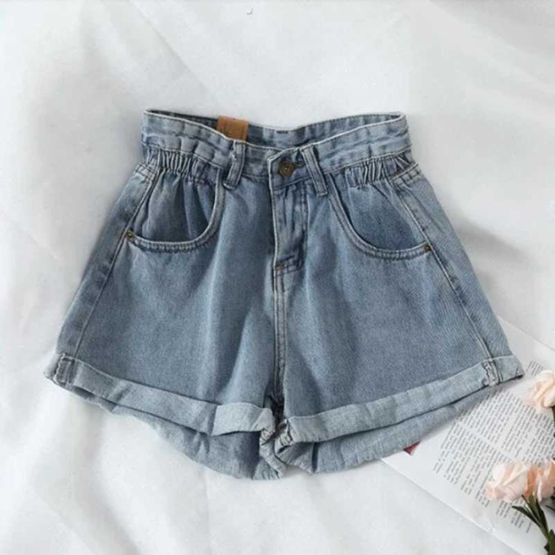 ZMZBCH Summer High Waist Denim Shorts Women Casual Loose Ladies Fashion Plus Size Elastic Waist Wide Leg Short Jeans Female M260319