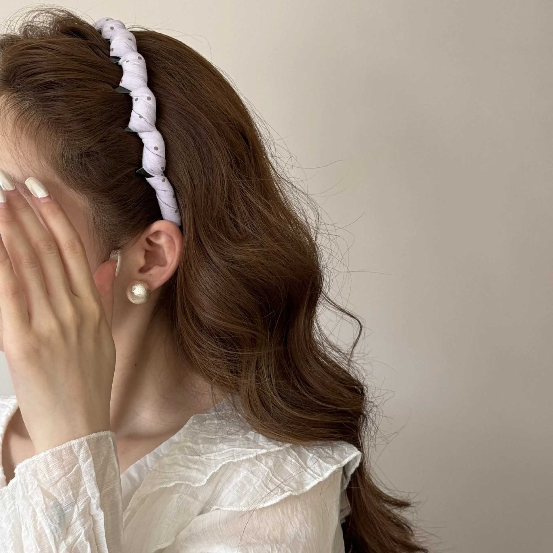 Polka Dot Hairband with Teeth Wavy Shape Wrapped Fabric Women Headband Fabric Wrapped Hairhoops Hair Bands for Women H260319