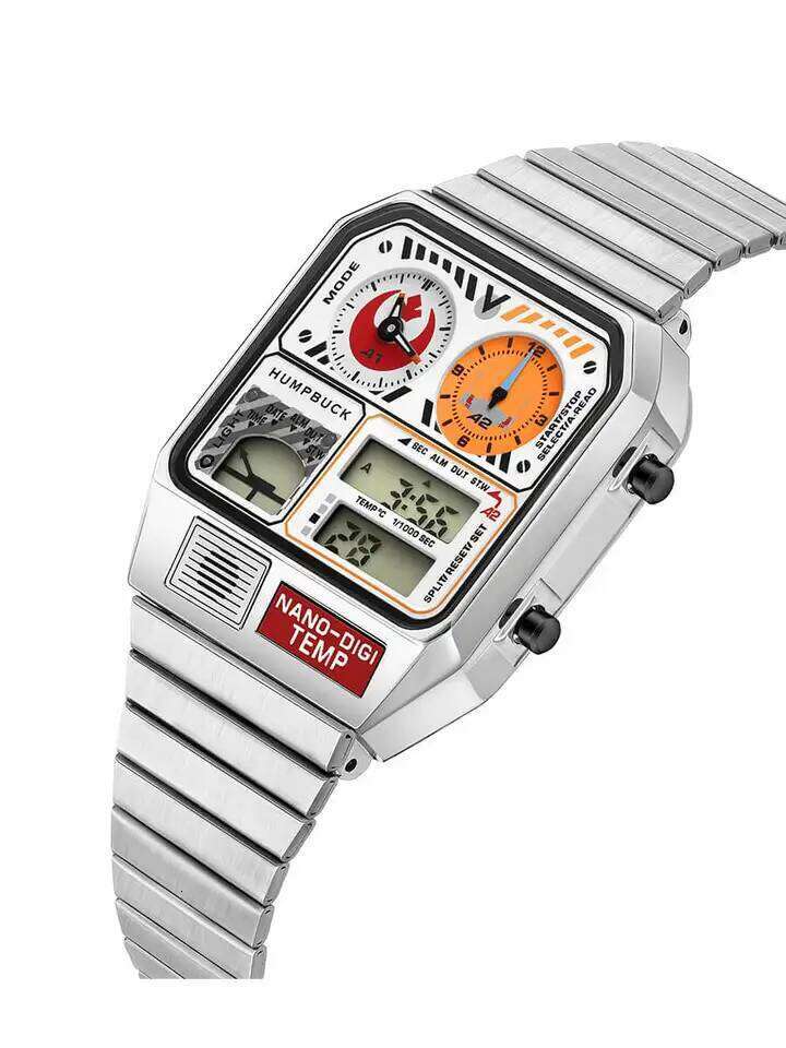 HUMPBUCK DIGITEMP Classic Design Stainless Steel Watches for men with LED Digital Display and Temperature Calendar 26W0319