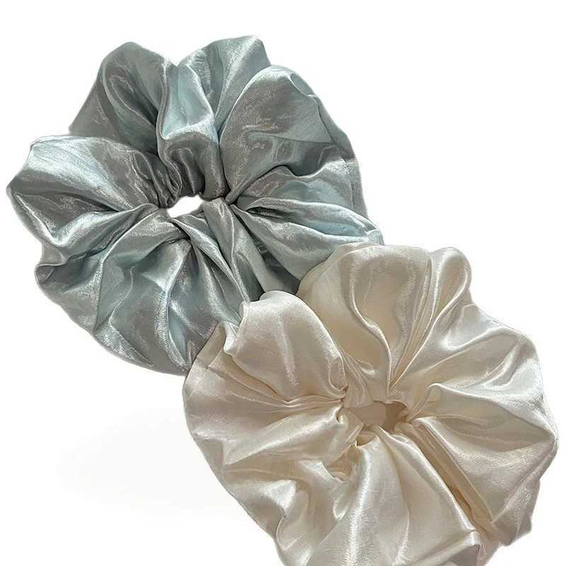 1PC High-Shine Pearlescent White Large Satin Scrunchie - Stylish Premium Minimalist Ponytail Hair Tie H260319