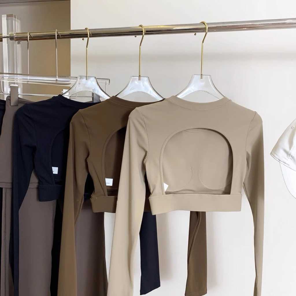 Womens Sports Top with Built-in Bra Backless Yoga Wear Running Training Professional Pilates Fitness Clothing Long Sleeve Z20260319