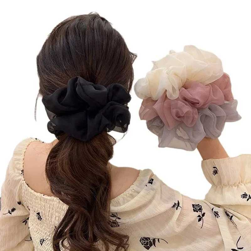 1 piece of oversized mesh large intestine hair ring with flower bud and bright organza large intestine ring for women H260319