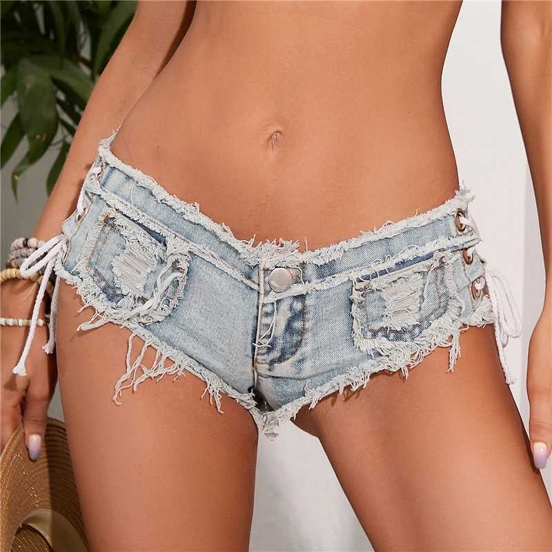 Bandage Design Denim Shorts For Women Trendy Hot Pants Ultra Short Nightclub Womens Sexy Beach Vacation 2024 New FashionSummer M260319