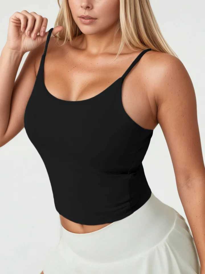 Fitfemme Womens Strappy Crop Yoga Tank Top with Built - in Bra Low - Cut Neckline Stretchy Workout Cami for Gym Fitness Z20260319