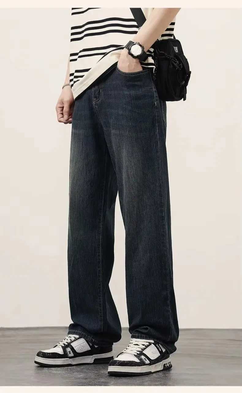 2025Spring Autumn New Men Straight Vintage Fit Jeans Casual Trousers Male Korean Fashion Baggy Wide Leg Denim Pants M260319
