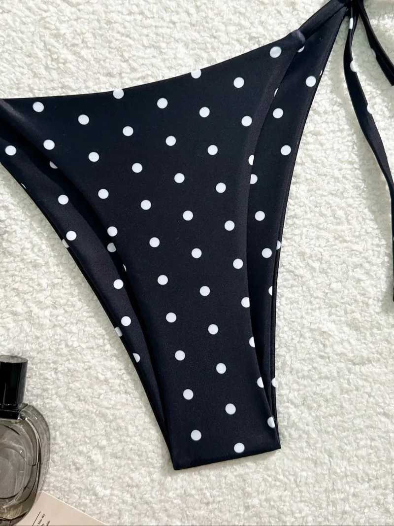 Sexy Bikini Set Black White Polka Dot 2 Piece Swimsuit for Women American Style Beach BikiniT260318