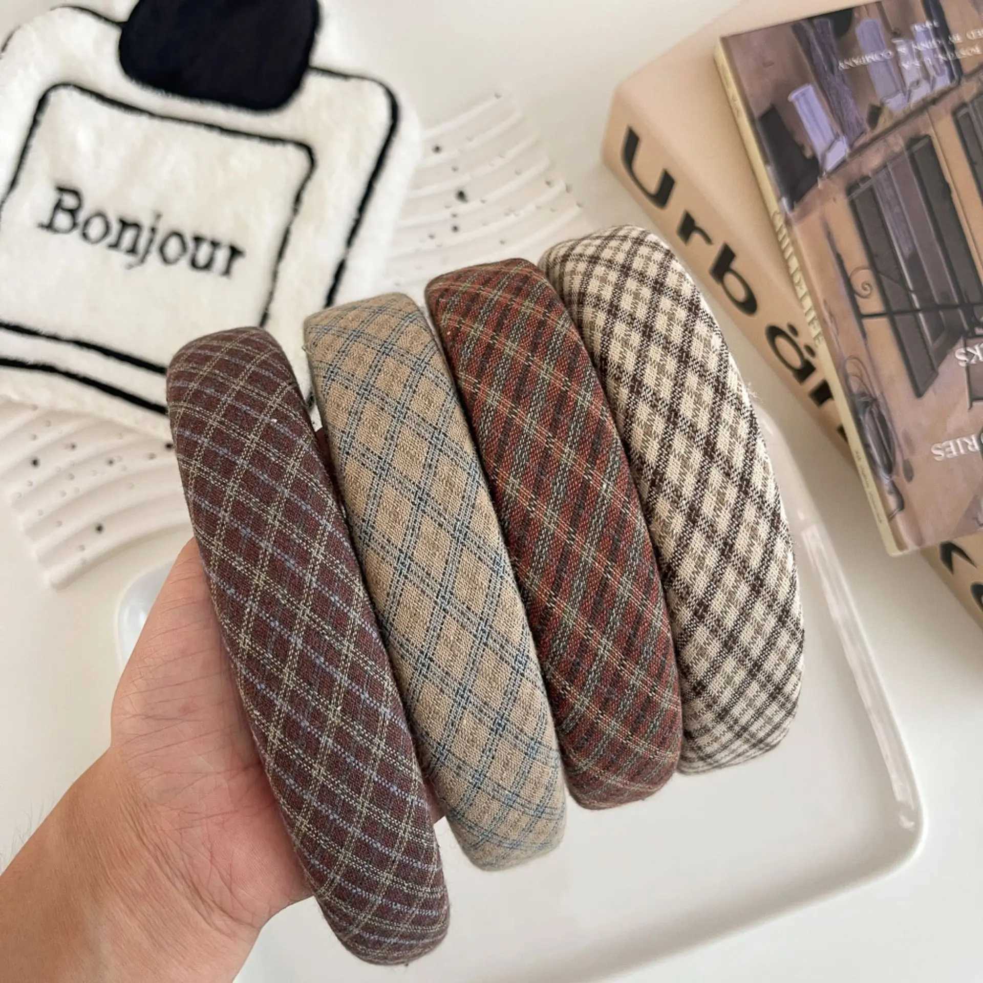 British College Style Plaid Hairbands Headband Women Girl Scrunchies Hair Head Hoop Band Accessories Headdress Headwear Ornament H260319