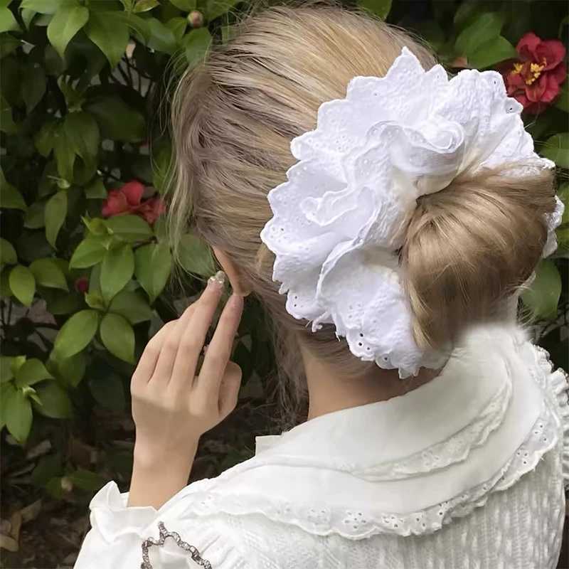 Solid Color Lace Big Size Headband for Women and Girls Elegant French Lace Scrunchies Sweet Hair Rope Hair Accessorie Headwear H260319