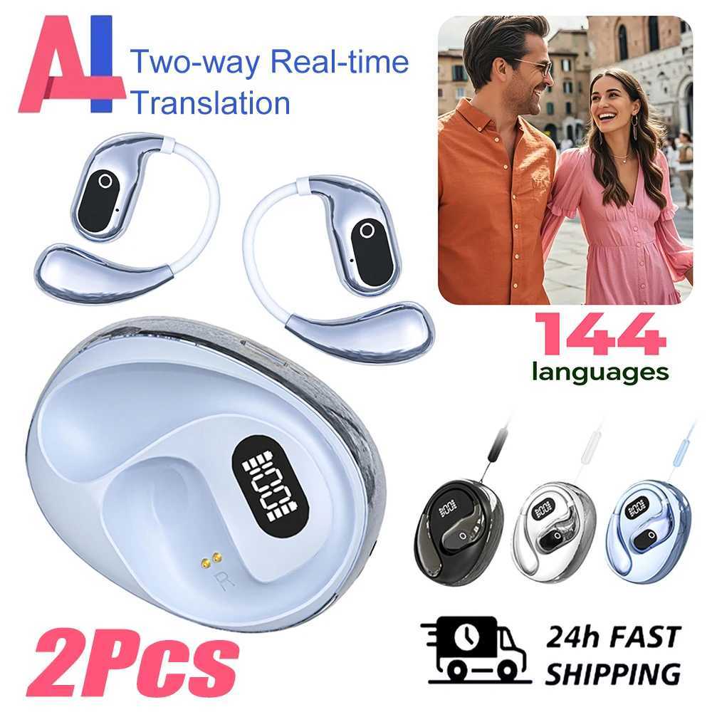 2PCS Translator Headphones 144 Languages Wireless Real Time Translation Bluetooth headset Waterproof Earbud For Business Travel D260319
