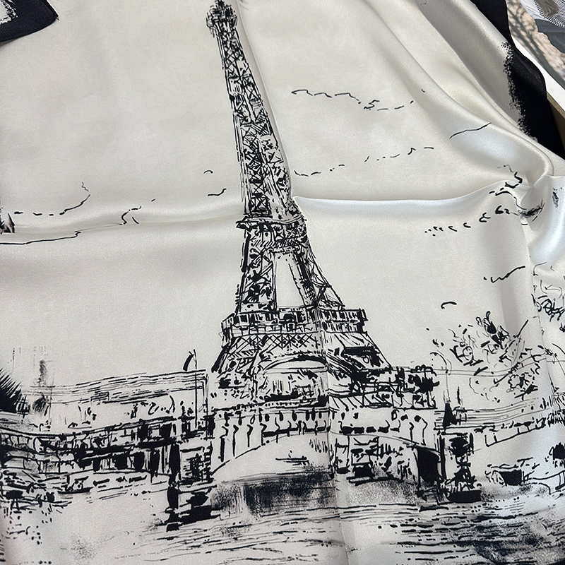 Black Paris Tower Print 100% Silk Scarf for Women - Summer Lightweight Fashion Silk 53cm Small Square Necktie Neck Scarf Neck Guard