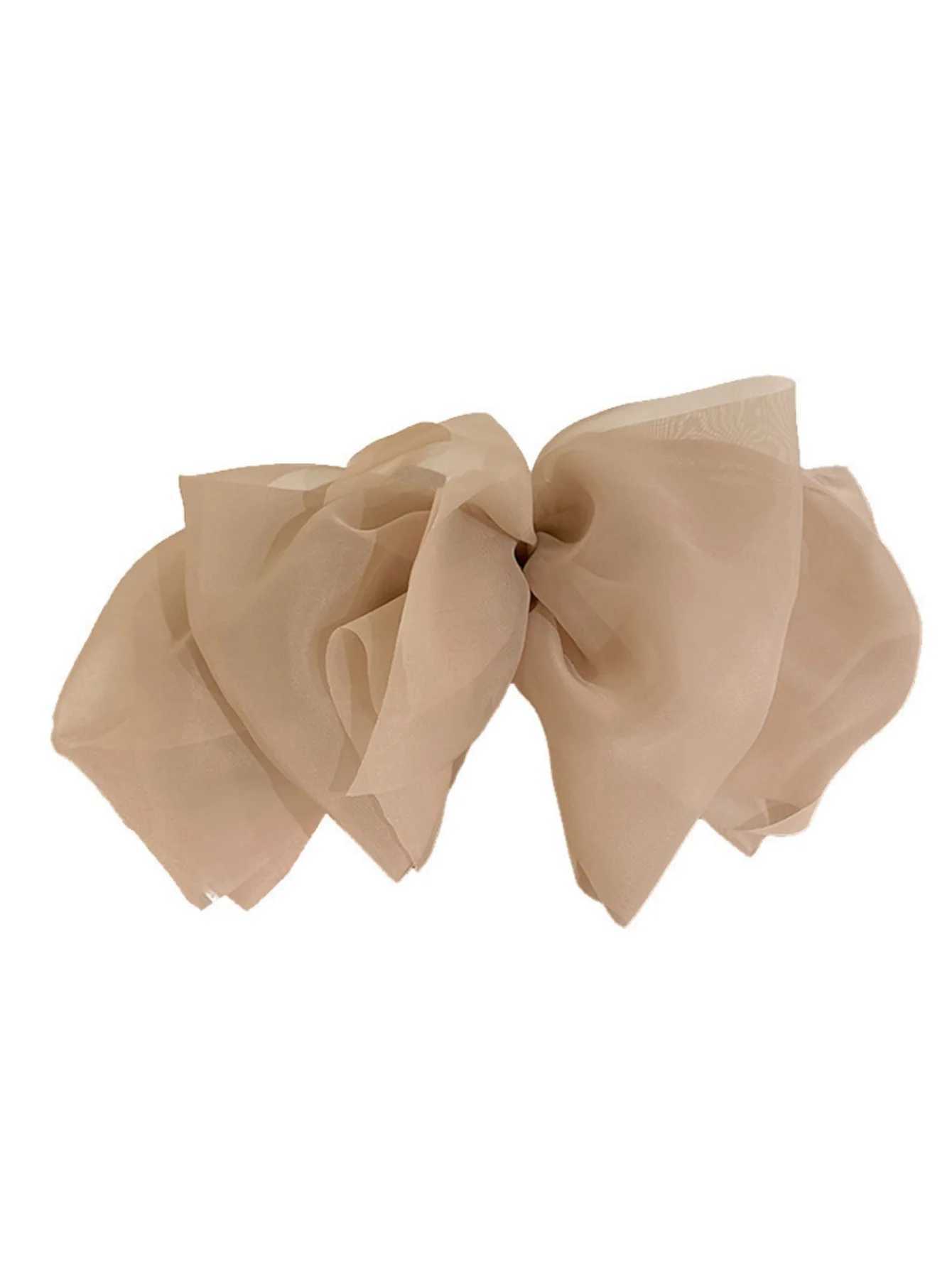 1 Piece Chiffon Large Bow Hair Clip with Long Ribbon Solid Color Soft Mesh Fabric Womens Hair Accessory H260319