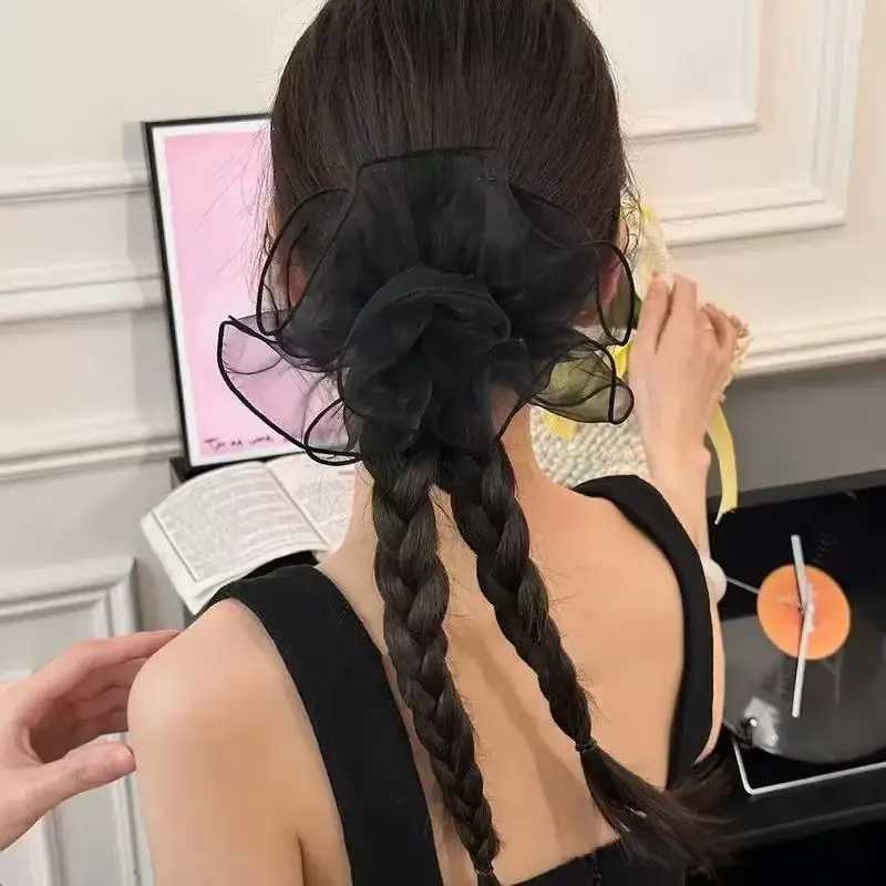 1pc organza fashion skirt shape large intestine hair tie new mesh pleated head flower hair rope tie head band hair ornament H260319