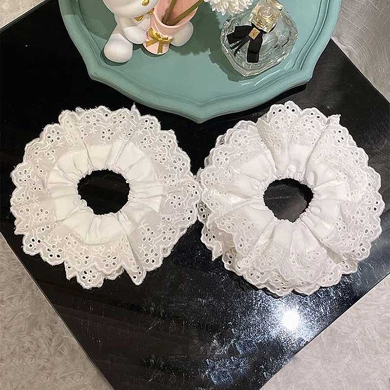Solid Color Lace Big Size Headband for Women and Girls Elegant French Lace Scrunchies Sweet Hair Rope Hair Accessorie Headwear H260319