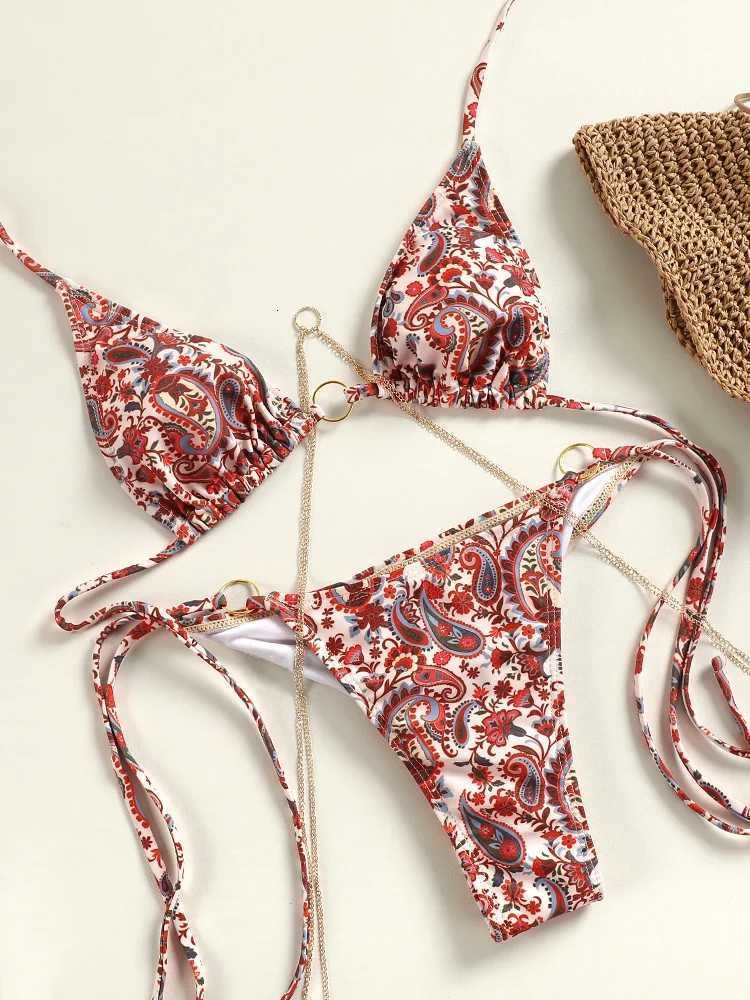 Miyouj 2024 Bathing Suits Triangle Bikinis Printed Swimwear Womens Low Waist Swimsuit Bandage Biquini Set New Two Piece SuitsT260318