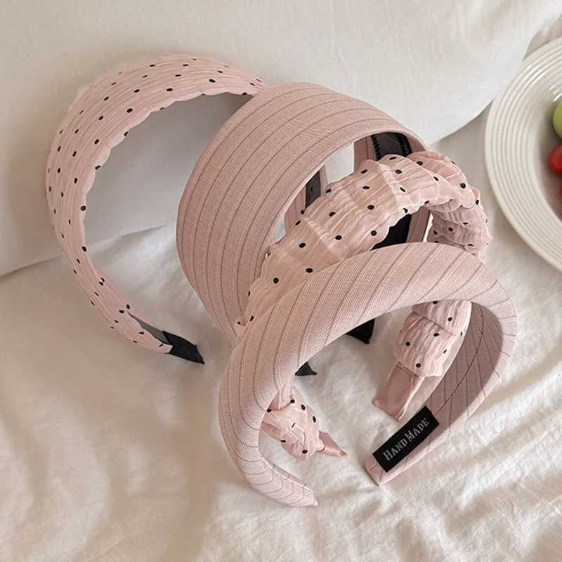 Sweet Pink Polka Dot Wide Edge Hair Band Womens Headband Girlish Heart Hair Bundle Hair Accessory Sweet Style Pink Hair Clips H260319