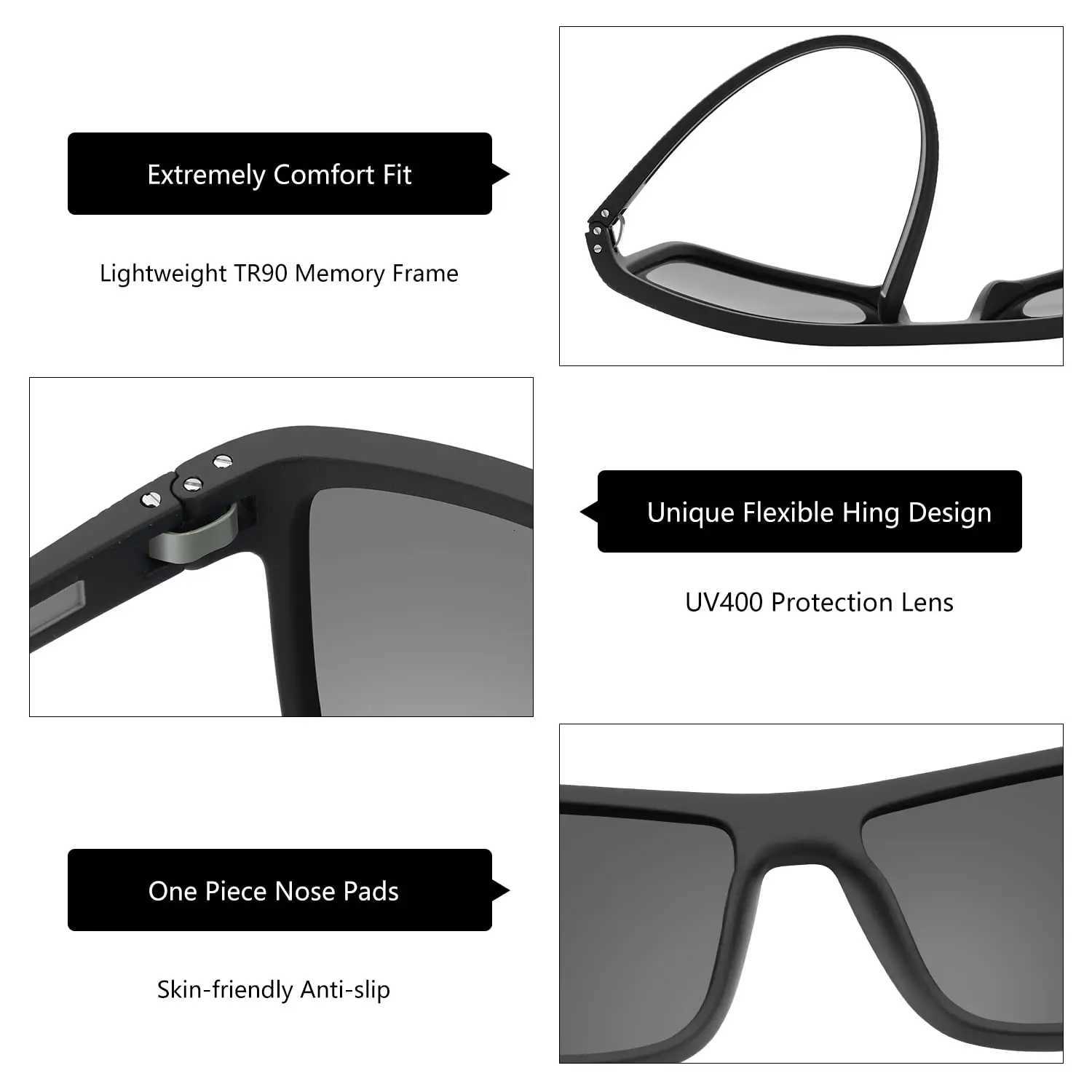 ZENOTTIC Retro Square Polarized Prescription Sunglasses Fashion Lightweight TR90 Progressive Optical Sun Glasses for Women Men H260319 - view 7