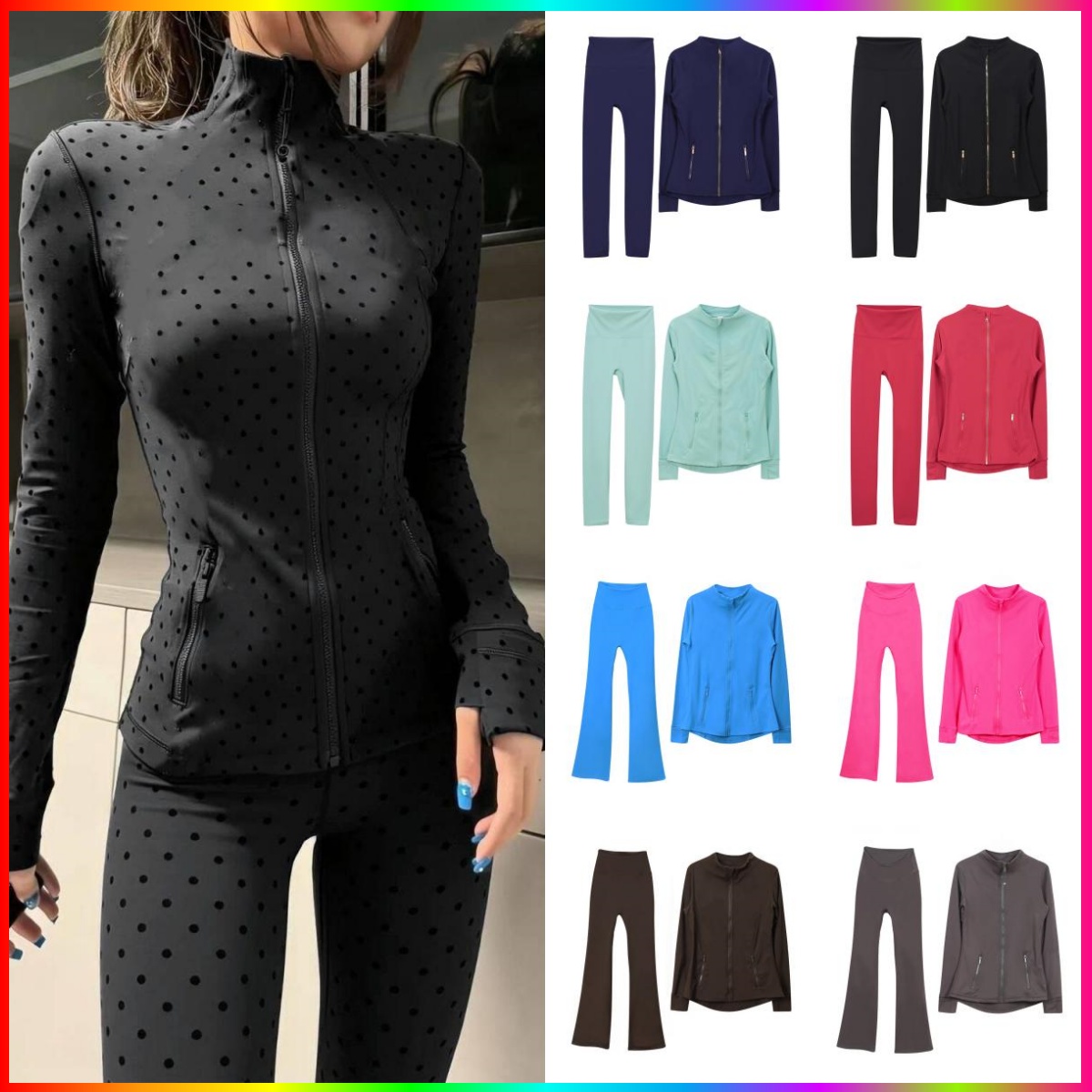 Workout Set Yoga Set Gold Zipper Jacket Shorts Leggings Flared Pants Womens Gym Ourtdoor Sports Jackets Coat Elastic Sportswear Outfits Pants Suits Tracksuits