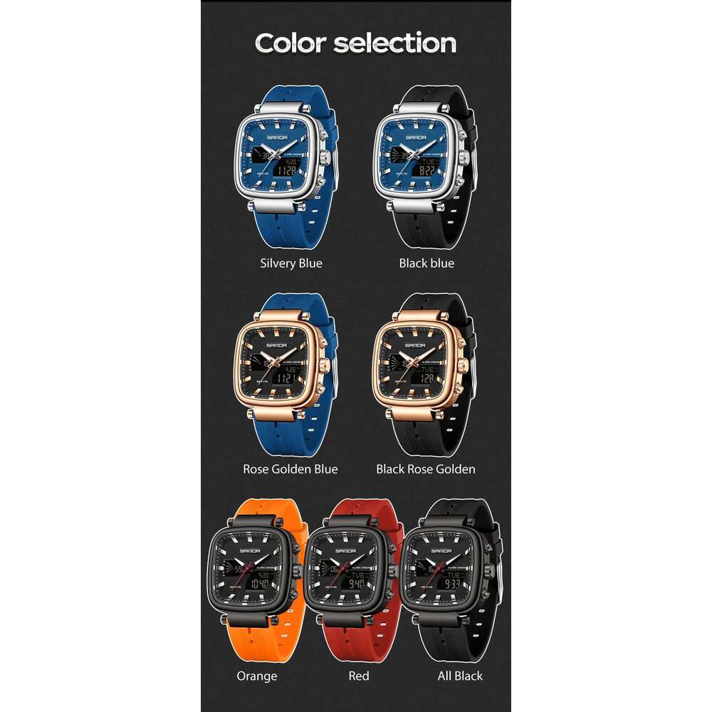 Fashion SANDA New 6282 Luxury Dual Monitor Sports Waterproof Night Light Men's Electronic Watch