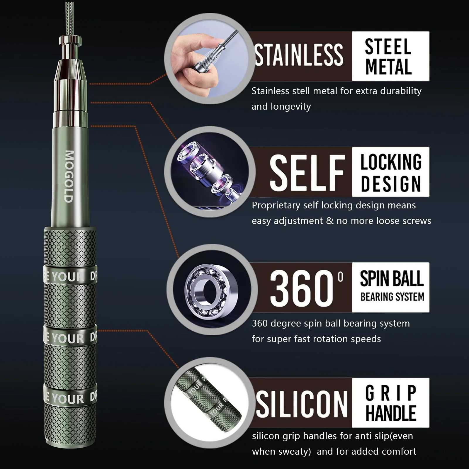 MOGOLD Telescopic Jump Rope High-Speed Bearings PVC Steel Cable Light Case Fitness Must-Have M260319