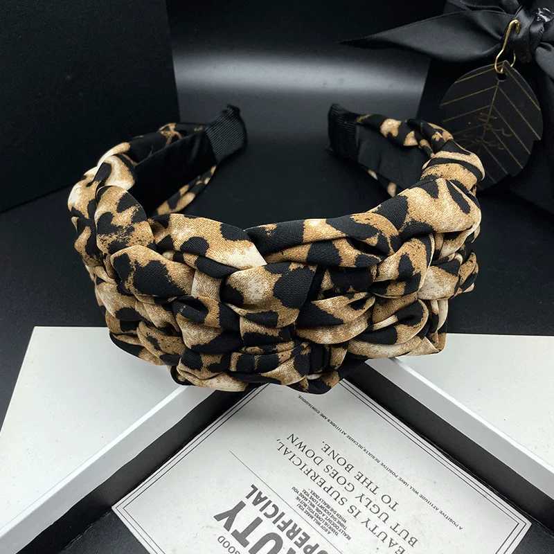Fashionable leopard print headband with high skull top hand woven human hair tie headband pressed hair wash headband H260319