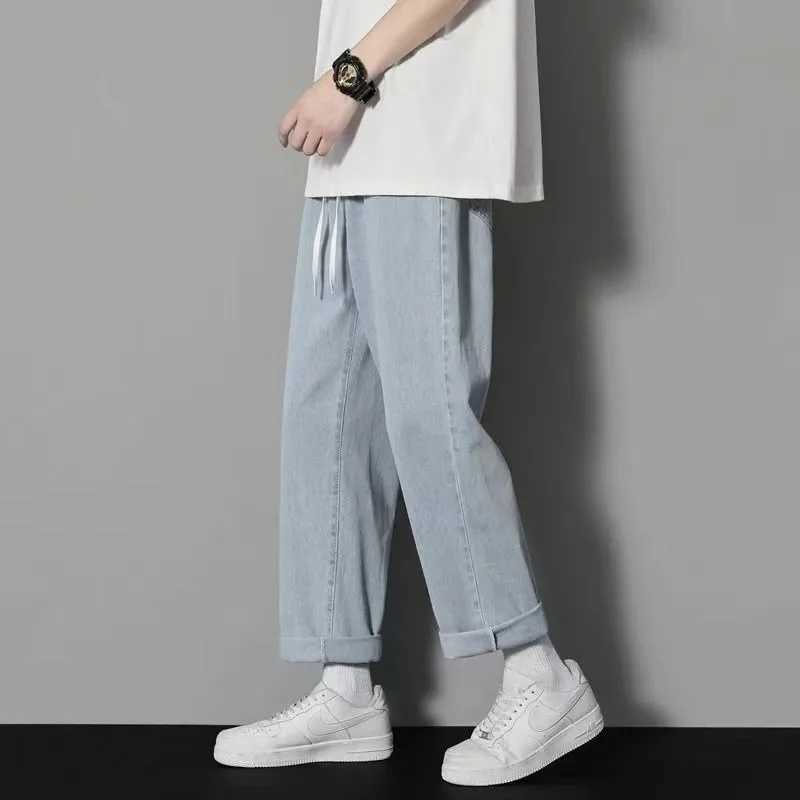Casual Jeans Straight Leg Loose Fit Wide Pants Korean Style Spring Autumn Trendy Dad Pants with Braided Rope Fashionable Design M260319