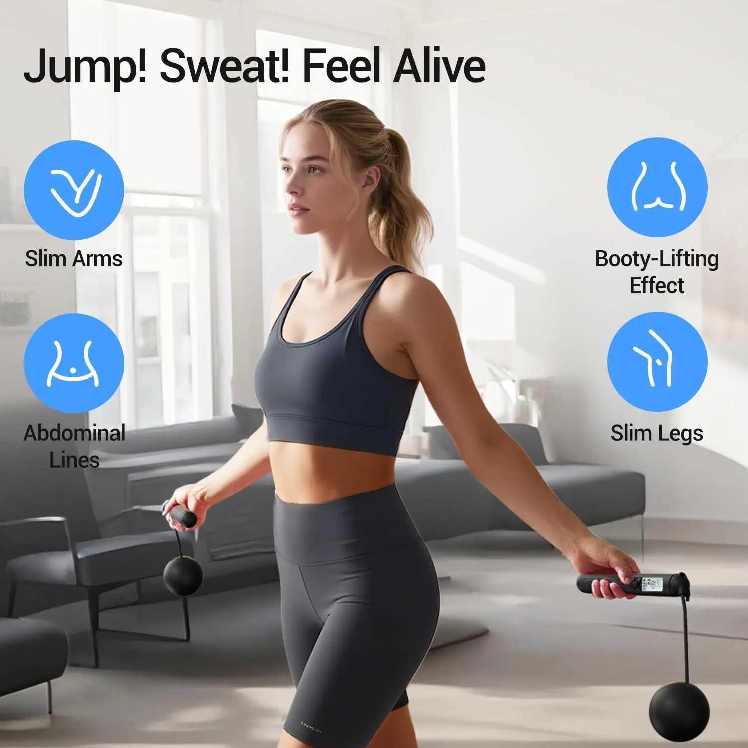 Adjustable Cordless Jump Rope with LCD Counter Weighted Balls for Calorie Burn Home Fitness Training M260319