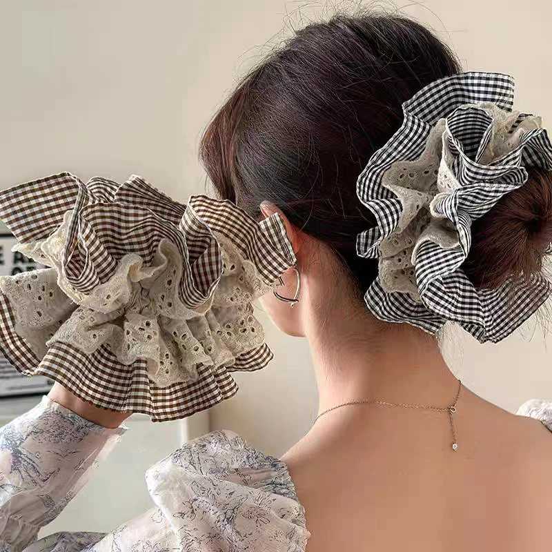 1pc elegant lace double-layer large intestine hair band womens new style wrinkled high-end ponytail hair accessories H260319