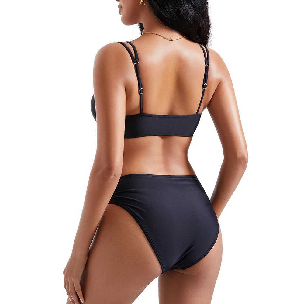 Solid Bikini High Waist Sexy Swimsuit Women 2026 Wrinkled Printed Swimwear Bathing Suit Bandeau Bikinis Sets MujerT260318